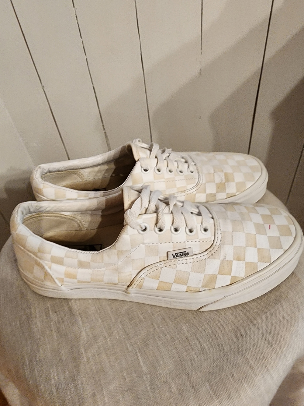 Vans Checkerboard Low-Top Sneakers in White and Cream